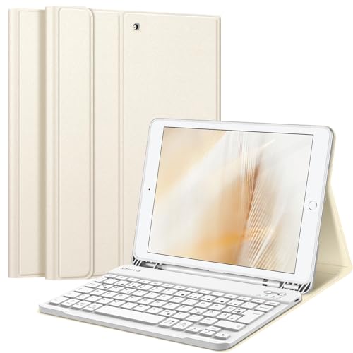 Fintie Tastatur Hülle für iPad 10.2 Zoll (9/8/ 7 Generation - 2021/2020/2019), Schutzhülle mit TPU Rückschale, Pencil Halter und magnetisch Abnehmbarer Tastatur mit QWERTZ Layout, Starlight von Fintie
