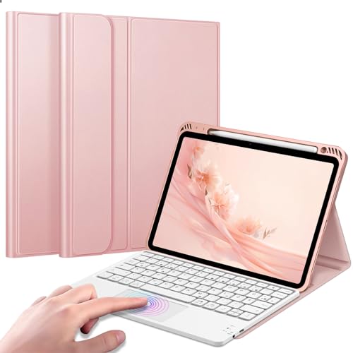 Fintie Tastatur Hülle für iPad Air 5. Generation 2022 / iPad Air 4. Generation 2020, iPad Air 10.9 mit magnetisch Abnehmbarer Deutscher Tastatur und Touchpad Keyboard mit QWERTZ Layout, Roségold von Fintie