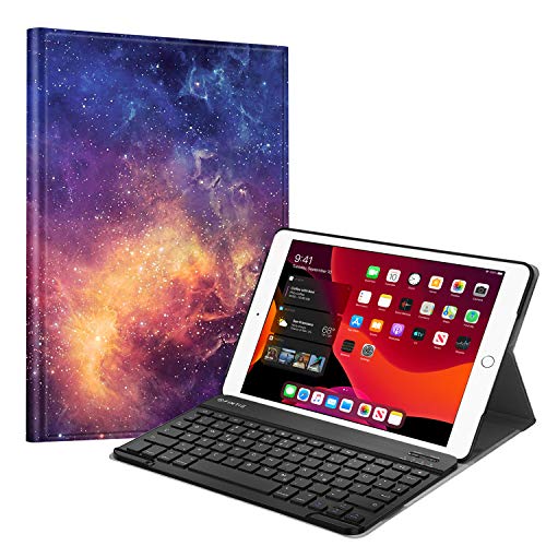 Fintie Tastatur Hülle für iPad 9. Generation (2021)/ 8. Gen (2020) / 7. Gen (2019) 10.2 Zoll - Ultradünn leicht Schutzhülle mit magnetisch Abnehmbarer Bluetooth Tastatur mit QWERTZ Layout, Galaxie von Fintie