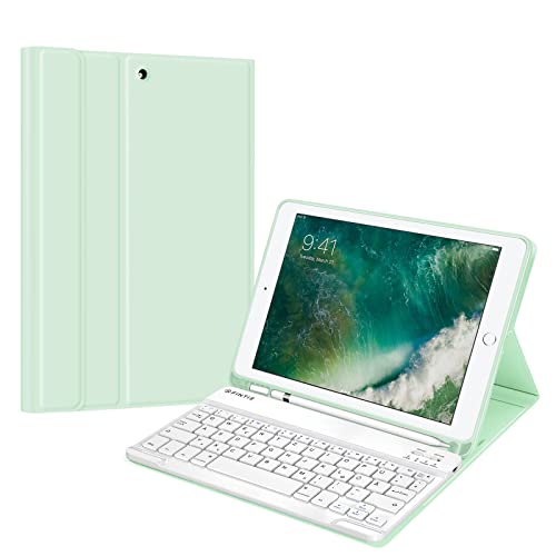 FINTIE Tastatur Hülle für iPad 9.7 2018 (6. Generation), Soft TPU Rückseite Gehäuse Keyboard Case mit eingebautem Pencil Halter, magnetisch Abnehmbarer QWERTZ Bluetooth Tastatur, Grün von FINTIE