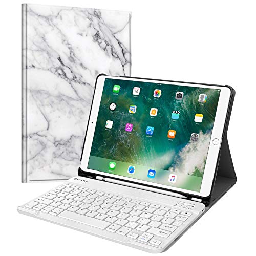 Fintie Tastatur Hülle für iPad Air 10.5" 2019 (3. Generation) / iPad Pro 10.5 - Ultradünn Ständer Schutzhülle mit stifthalter, magnetisch Abnehmbarer Tastatur mit Deutsches Layout, Marmor Weiß von Fintie