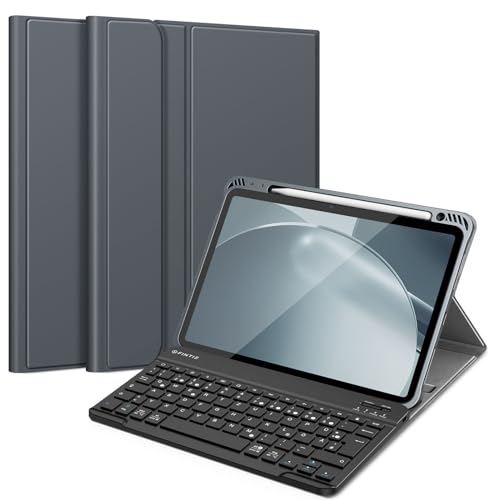 Fintie Tastatur Hülle für iPad Air 5 2022 / iPad Air 4 2020 10.9 Zoll, Schutzhülle mit TPU Rückschale, Pencil Halter und magnetisch Abnehmbarer Tastatur mit QWERTZ Layout, Himmelgrau von Fintie