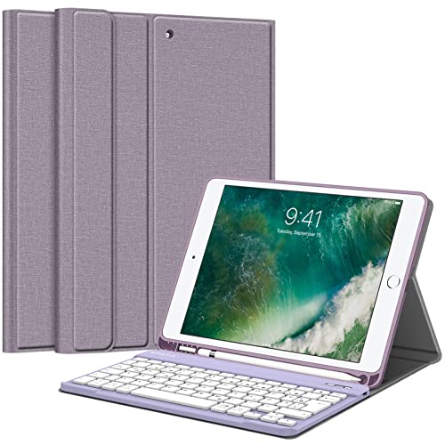 Fintie Tastatur Hülle für iPad Air 5 2022 / iPad Air 4 2020 10.9 Zoll, Soft TPU Rückseite Gehäuse Schutzhülle mit Stifthalter, magnetisch Abnehmbarer Bluetooth Tastatur mit QWERTZ Layout, Lavendel von Fintie