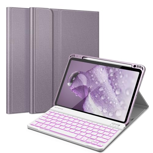 Fintie Tastatur Hülle für iPad Air 5 2022 / iPad Air 4 Hülle mit Tastatur 2020 - Magnetisch Abnehmbarer Keyboard mit DIY Hintergrundbeleuchtung, Deutsches QWERTZ Layout, Lavendel von Fintie