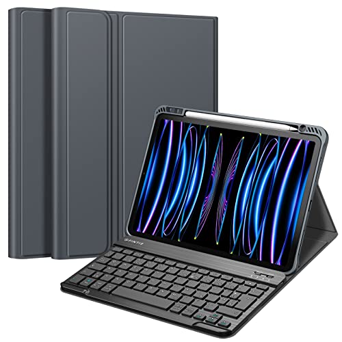 Fintie Tastatur Hülle für iPad Pro 11 2022 (4. Generation)/ iPad Pro 11 2021(3. Generation)/ 2020/2018, Keyboard case mit magnetisch Abnehmbarer Deutscher Tastatur mit QWERTZ Layout, Space Grau von Fintie