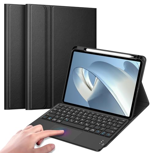 FINTIE Tastatur Hülle für iPad Pro 11 Zoll 2024 (m4), Soft TPU Rückseite Schutzhülle mit Stifthalter, magnetisch Abnehmbarer Deutscher Tastatur und Touchpad Keyboard (QWERTZ Layout), Schwarz von FINTIE