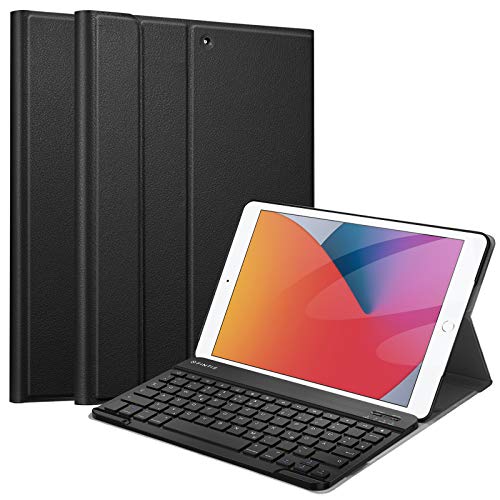 Fintie Tastatur Hülle für iPad 9. Generation (2021)/ 8. Gen (2020) / 7. Gen (2019) 10.2 Zoll - Ultradünn leicht Schutzhülle mit magnetisch Abnehmbarer Bluetooth Tastatur mit QWERTZ Layout, Schwarz von Fintie