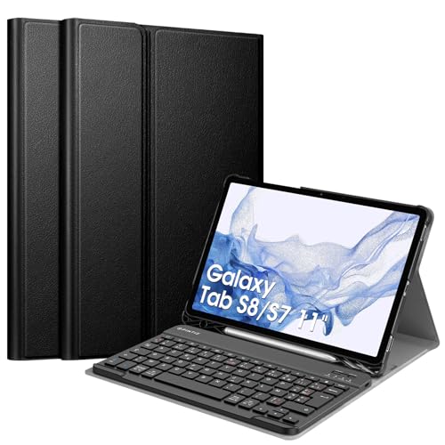 FINTIE Tastaturabdeckung für Samsung Galaxy Tab S7 11 "2020-Tablet (SM-T870 / T875) - [AZERTY French] Drahtlose Bluetooth Tastatur mit Mehreren Winkeln, Schwarz von FINTIE