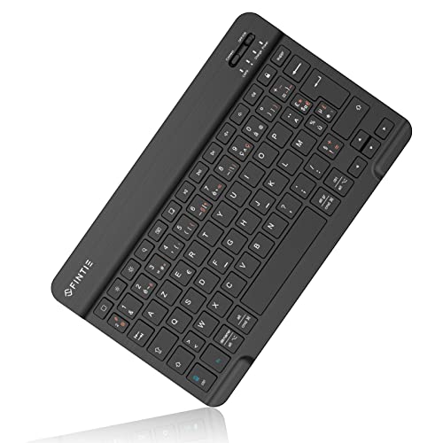 Fintie Ultra Dünn (4mm) Bluetooth Tastatur mit französischem Layout AZERTY für iPad/Samsung Galaxy Tab/Huawei MediaPad und andere Android/iOS Geräte, 10 Zoll, Schwarz von FINTIE