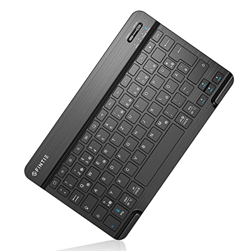 FINTIE Ultra Dünn (4mm) Bluetooth Tastatur mit deutschem Layout QWERTZ für Android Tablet Samsung Galaxy Tab/Huawei MediaPad/Xiaomi Pad Tablet und andere Android eräte, 10 Zoll (Schwarz) von FINTIE