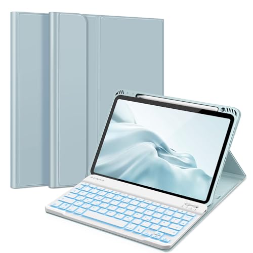 FINTIE Tastatur Hülle für iPad Air 11 Zoll 2025/2024 (M3/M2), iPad Air 5 2022/ Air 4 10.9" - 7 Farben Beleuchtete Abnehmbare QWERTZ Keyboard, TPU Rückseite Schutzhülle mit Stifthalter, Eisblau FINTIE Tastatur Hülle für iPad Air 11 Zoll 2025/2024 (M3/M2), iPad Air 5 2022/ Air 4 10.9" - 7 Farben Beleuchtete Abnehmbare QWERTZ Keyboard, TPU Rückseite Schutzhülle mit Stifthalter, Eisblau von FINTIE