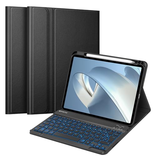 FINTIE für iPad Pro 11 Zoll M4 (2024) Hülle mit Tastatur - Soft TPU Rückseite Schutzhülle mit stifthalter, magnetisch Abnehmbarer QWERTZ Keyboard, 7-Farbige Beleuchtung, Schwarz von FINTIE