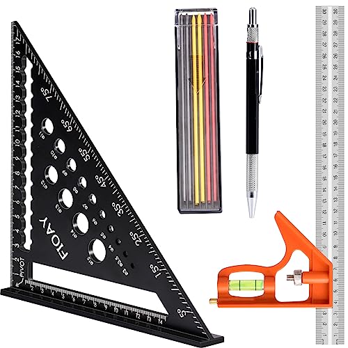 Zimmermannswinkel 180mm, Kombinationswinkel 300mm,Multifunktional Dreieckslineal Schreinerwinkel,Tischler Bleistifte Set mit 12 Ersatzmine für Holzbearbeitungswerkzeuge Zimmermannswinkel 180mm, Kombinationswinkel 300mm,Multifunktional Dreieckslineal Schreinerwinkel,Tischler Bleistifte Set mit 12 Ersatzmine für Holzbearbeitungswerkzeuge von Aissom