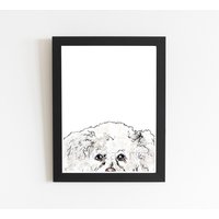 Bichon Frise Hund Kunstdruck, Weißer Wandkunst, Welpe Aquarell Zeichnung Dekor, Haustier Portrait, Hundeliebhaber Geschenk, Guckkasten von FiolettaArts