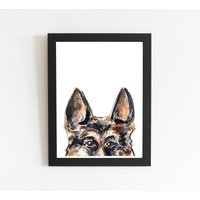 Deutscher Schäferhund Kunstdruck, Wohnzimmer Haustier Dekor, Kunst Poster, Handgemalter Peek A Boo Welpe Mama Hund Geschenkidee, Tierliebhaber von FiolettaArts