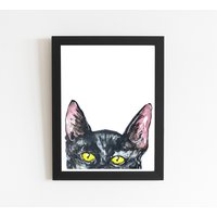 Katzendruck Schwarze Katze, Traditionelle Aquarellmalerei Druck, Katzenkunst Wandkunst Katzendekor, Katzenliebhaber Geschenk Kunstdruck von FiolettaArts