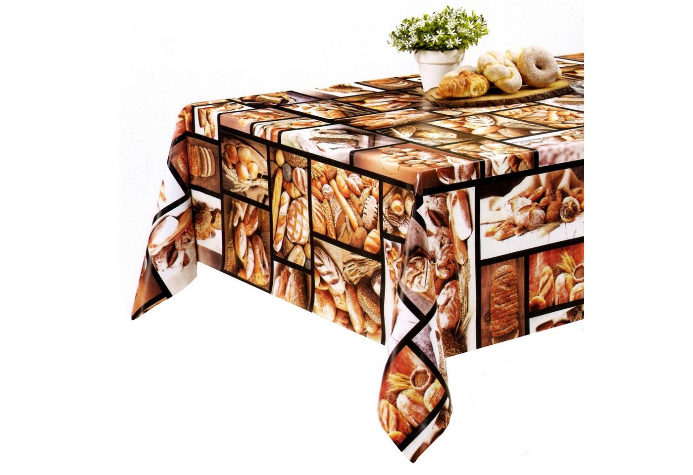 Fiora Gartentischdecke Tischdecke Brot-Brötchen Motiv Wachstuchdecke Abwaschbar PVC Plastik, Abwischbar von Fiora
