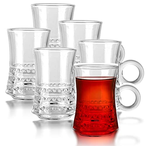 Fiora Türkische Teegläser mit Henkel Espresso Glas für Warm und Kalt Getränke Teeglas (110ml, Model 3) von Fiora