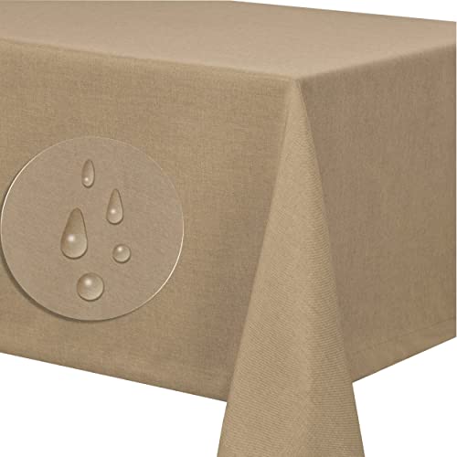 Leinendecke Tischdecke Tischtuch Leinen Optik pflegeleicht schmutzabweisend abwaschbar Lotuseffekt Fleckschutz (Eckig 90x90 cm, Sand) von Fiora