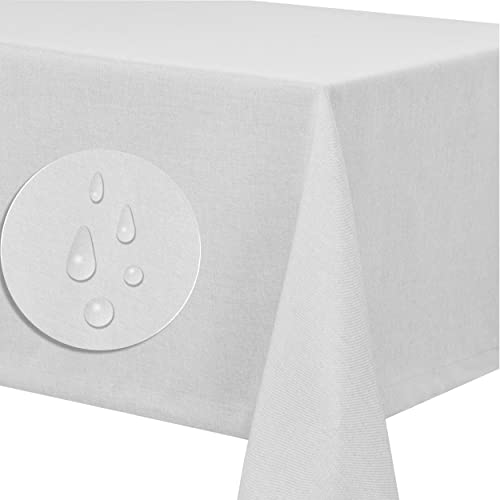 Leinendecke Tischdecke Tischtuch Leinen Optik pflegeleicht schmutzabweisend abwaschbar Lotuseffekt Fleckschutz (Oval 160x220 cm, Weiss) von Fiora