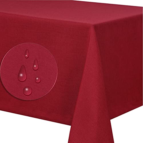 Leinendecke Tischdecke Tischtuch Leinen Optik pflegeleicht schmutzabweisend abwaschbar Lotuseffekt Fleckschutz (Oval 160x260 cm, Bordo) von Fiora