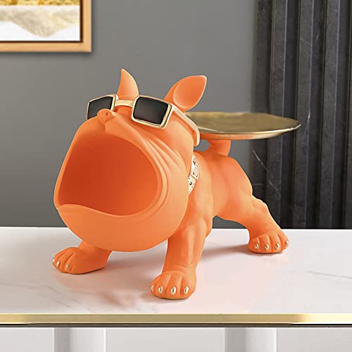 Bulldog Storage Sculpture, Harz Cool Dog Sculpture Big Mouth Bulldog Key Snack Holder Figurine mit Storage Tray, Eingang Handwerk Kunst Statue Home Desktop Ornament Dekoration von Fiorky