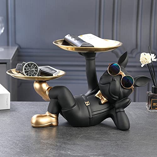 Coole Hundestatue aus Kunstharz, Butler mit 2 Tabletts, französische Bulldogge, Skulpturen, Tischbasteln, Ornamente für Zuhause und Büro von Fiorky