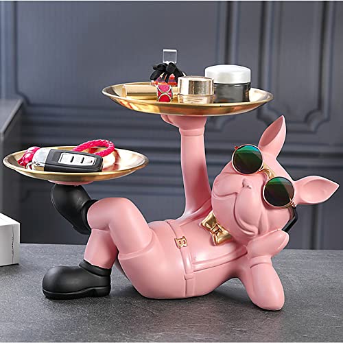 Coole Hundestatue aus Kunstharz mit 2 Tabletts Französische Bulldogge Skulpturen Tischhandwerk Ornamente für Zuhause Büro Dekor von Fiorky