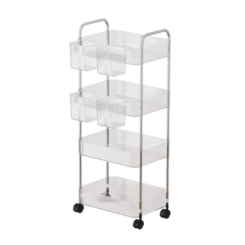 Fiorky 4 Schicht Rolling Trolley Lagerregal mit hängenden Korb Mobile Lagerregal Transparent Badezimmerregal for Schlafzimmer Wohnzimmer Fiorky 4 Schicht Rolling Trolley Lagerregal mit hängenden Korb Mobile Lagerregal Transparent Badezimmerregal for Schlafzimmer Wohnzimmer von Fiorky