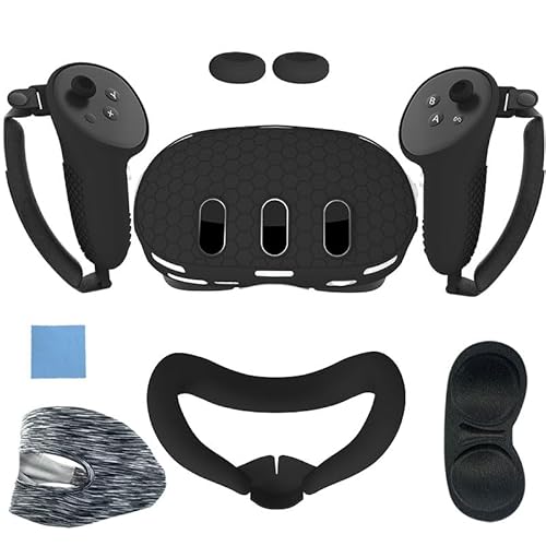 Fiorky 7-teiliges Zubehör-Set, Controller-Griffe, Gesichtsabdeckung, waschbare Schutzhülle, VR-Frontschalenschutz, Controller-Griffe-Abdeckung, weich, für for Meta/Oculu Quest 3 3 von Fiorky