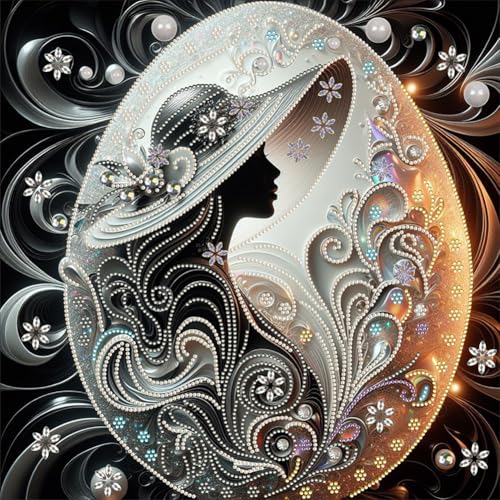 Fiorky Diamant-Malerei-Set for Erwachsene, 5D-Diamant-Malerei-Set zum Selbermachen, speziell geformt, Teilbohrer, Wanddekoration „Lady Home“, 40 x 40 cm von Fiorky