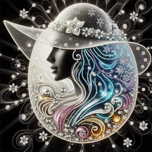 Fiorky Diamant-Malerei-Set for Erwachsene, 5D-Diamant-Malerei-Set zum Selbermachen, speziell geformt, Teilbohrer, Wanddekoration „Lady Home“, 40 x 40 cm von Fiorky