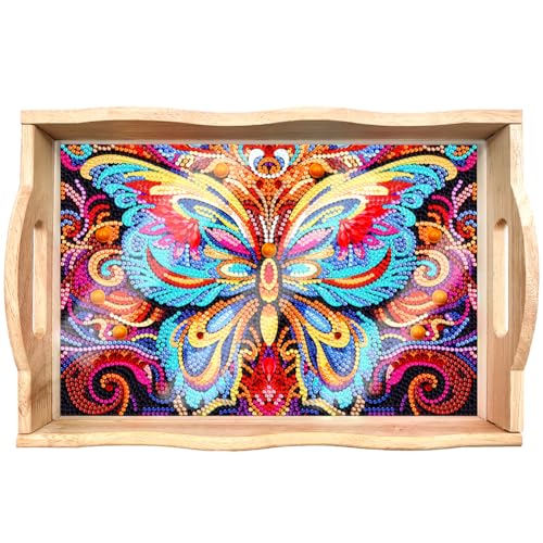 Fiorky Diamantmalerei-Serviertablett aus Holz mit Griff, rechteckiges Holztablett, ineinander verschiebbare Lebensmitteltabletts, Abendessen-Organizer-Tablett for Schreibtisch/Couchtisch Fiorky Diamantmalerei-Serviertablett aus Holz mit Griff, rechteckiges Holztablett, ineinander verschiebbare Lebensmitteltabletts, Abendessen-Organizer-Tablett for Schreibtisch/Couchtisch von Fiorky