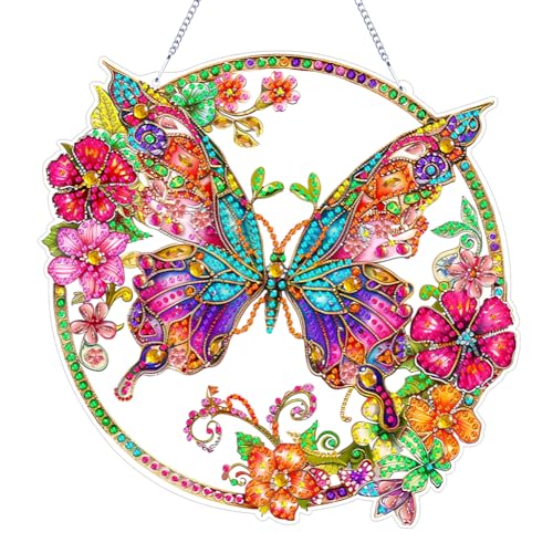 Fiorky Doppelseitige Libelle-Schmetterling-Diamant-Malerei-Ornament-Sets zum Aufhängen, speziell geformte 5D-Diamant-Kunst-Hängedekorationen, Tischdekoration von Fiorky