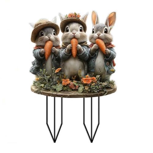 Fiorky Gartenstecker Osterhasen zum Stecken, Osterdeko Outdoor, Vintage Osterhase Osterei Gartenschilder Osterdekoration for Draußen, Osterschilder for Festliche Gartenverschönerung von Fiorky