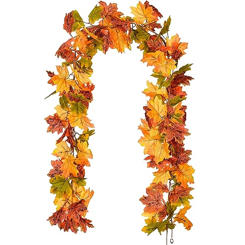Fiorky Girlande Pflanzen Laub Schnur Rebe Blätter Dekoration Thanksgiving Ahornblätter Girlande Ahornblatt Rebe Girlande Herbst Ahornblatt Reben for Hochzeit Party Heimdekoration (Grün) von Fiorky