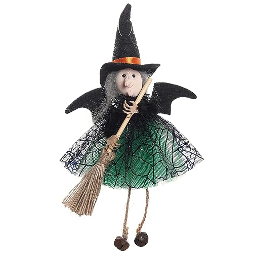Fiorky Halloween-Horror-Hexe-Figur mit Mullrock, Schreibtisch-Hexen-Dekoration, weiches Tuch mit Besenstiel für drinnen und draußen, Party, Bar, Festivals von Fiorky