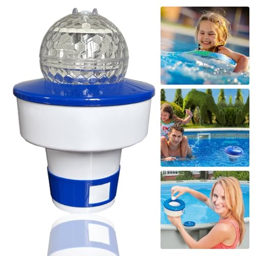 Fiorky Solar Pool Chlor Schwimmer, Chlorschwimmer mit bunten Lichtern, Knopfsteuerung schwimmenden Pool Chlor Spender einstellbare Freigabe & einfache Öffnung for Pool Hot Tub Spa von Fiorky