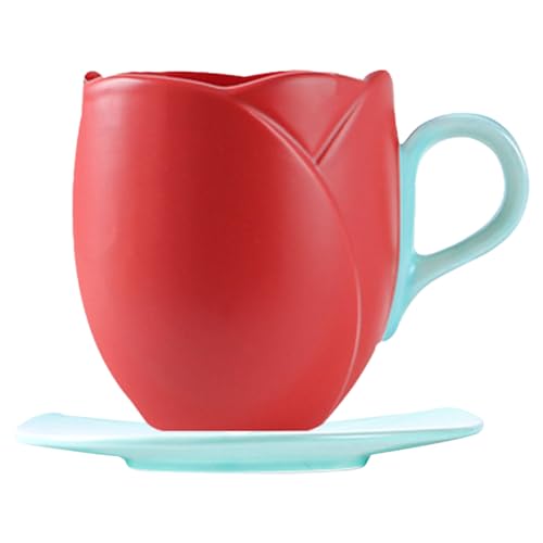 Fiorky Tulpen-Tasse, niedliche Tulpen-Tasse, Keramik-Tulpen-Kaffeetasse, Nachmittagstee-Tasse und Untertasse im Set Fiorky Tulpen-Tasse, niedliche Tulpen-Tasse, Keramik-Tulpen-Kaffeetasse, Nachmittagstee-Tasse und Untertasse im Set von Fiorky