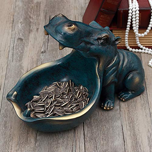 Fiorky Universal Hippo Statue Haushalt Schlüssel Süßigkeiten Container Tragbare Tisch Artware Schreibtisch Dekoration Handwerk Zubehör Geschenk (Dunkelblau) von Fiorky