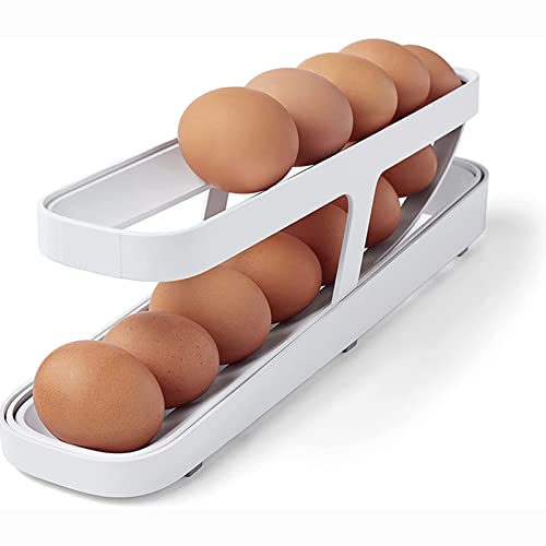 Kühlschrank-Eierhalter, 2-stöckiges Eierregal, automatisches Scrollen von Eiern, Ständer, Behälter, Kühlschrank-Eier-Aufbewahrungsbox, Roll-Eierspender for Küche, Kühlschrank, Organisation von Fiorky