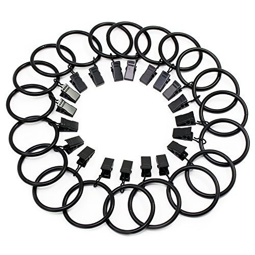 Fippy 20 Stück Gardinenringe mit Clips 38mm Metall Vorhangring Hängende Ringe für Vorhänge und Stäbe, (Schwarz, Silber) (Schwarz) von Fippy