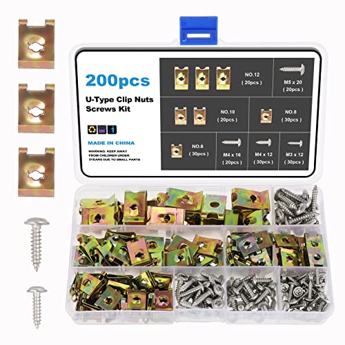 Fippy 200 Stück Blechmuttern Sortiment Set, Edelstahl Blechmutter Clip U-Typ Clip Mutter Befestigung Clips für Auto Fippy 200 Stück Blechmuttern Sortiment Set, Edelstahl Blechmutter Clip U-Typ Clip Mutter Befestigung Clips für Auto von Fippy