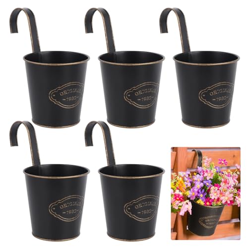 Fippy 5 Stück Blumentöpfe zum Aufhängen aus Metall, Eisen 10cm Blumentopf Hängend Outdoor mit Abnehmbarem Haken, für Balkon Zaun, Garten Dekor von Fippy