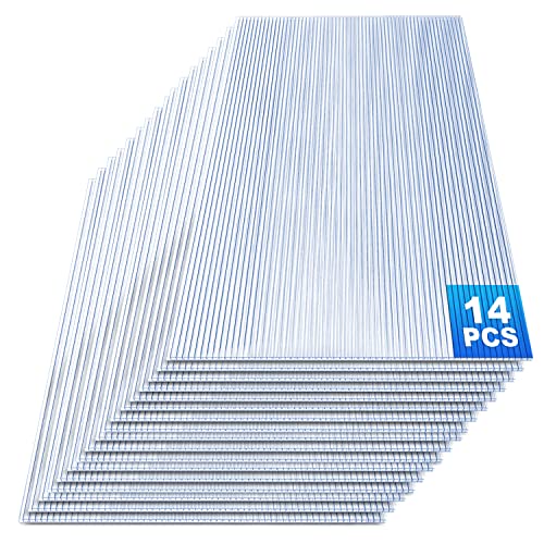 Fiqops 14x Polycarbonat Hohlkammerstegplatten 4mm 10,25 m² Doppelstegplatte 121x60,5 cm, Stegplatte Gewächshausplatte, stoßsicheren und UV-beständigen für Gewächshaus Gartenbau Carports usw von Fiqops