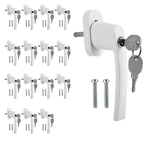 Fiqops 20set Fenstergriff Aluminium, kindersicherung mit Schloss, abschließbar Sicherheitsfenstergriff in Stiftlänge 35mm, Fensterschloss gleichschließend mit Key, Fenstergriff Weiß von Fiqops