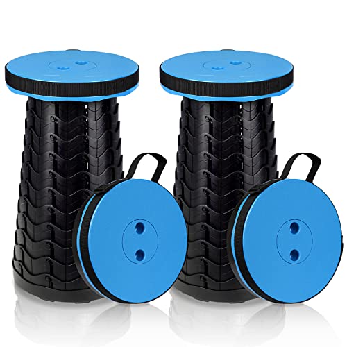 Fiqops 2X Tragbarer Klapphocker Faltbar Tragfähigkeit 180 kg,Leichte Faltbarer hocker,6-44 cm Höhenverstellbare Teleskophocker,Campinghocker Ausziehbarer für Camping Garden Angeln Blau von Fiqops