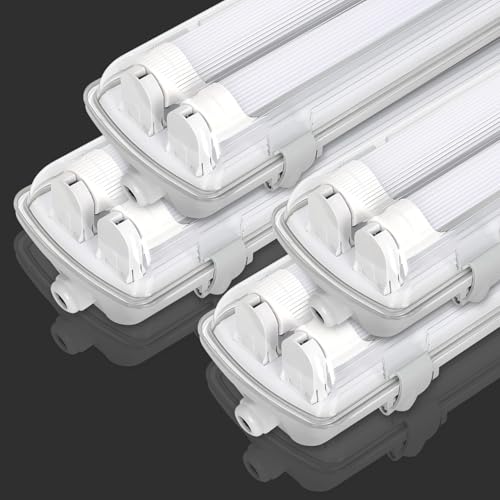 Fiqops 4 Stück Feuchtraumleuchte LED 120cm 2 X 18W 3600lm Wannenleuchte Neutralweiß 4500K IP65 Wasserfest Feuchtraumlampe Doppelt T8 LED Röhre,Röhrenlampe Werkstattlampe für Garage Keller Büro von Fiqops