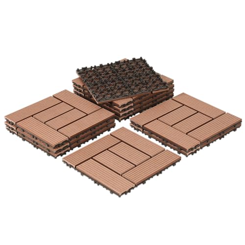 Fiqops 44 Stück WPC Terrassenfliesen, 30x30 cm Balkon Bodenfliese,WPC Fliesen mit Klick-System,Balkonfliesen in Holzoptik,Terrassendielen Wasserfest für Terrasse,für 4m²,Braun Fiqops 44 Stück WPC Terrassenfliesen, 30x30 cm Balkon Bodenfliese,WPC Fliesen mit Klick-System,Balkonfliesen in Holzoptik,Terrassendielen Wasserfest für Terrasse,für 4m²,Braun von Fiqops
