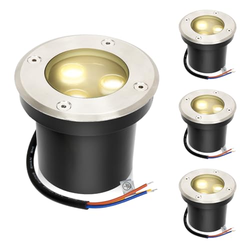 Fiqops 4er Set bodeneinbaustrahler aussen mit LED 3W Warmweiß Lich Bodenstrahler außen IP65,Schwarz matt rund,Bodenleuchten befahrbar 230V,Bodeneinbauleuchten für Boden Garten Pool Pflanzen von Fiqops